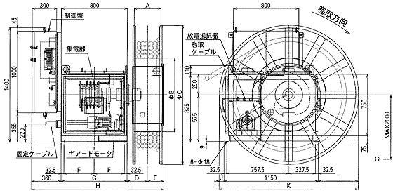 インバータ式ケーブルリール（寸法図）